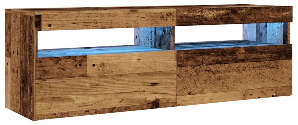 antik fa színű szerelt fa TV-szekrény LED-ekkel 120x35x40 cm