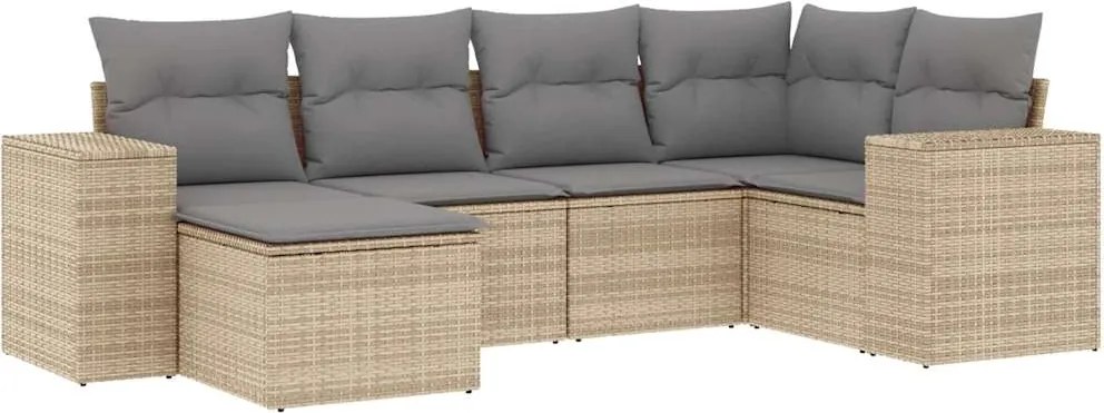 vidaXL 6 részes bézs polyrattan kerti ülőgarnitúra párnával