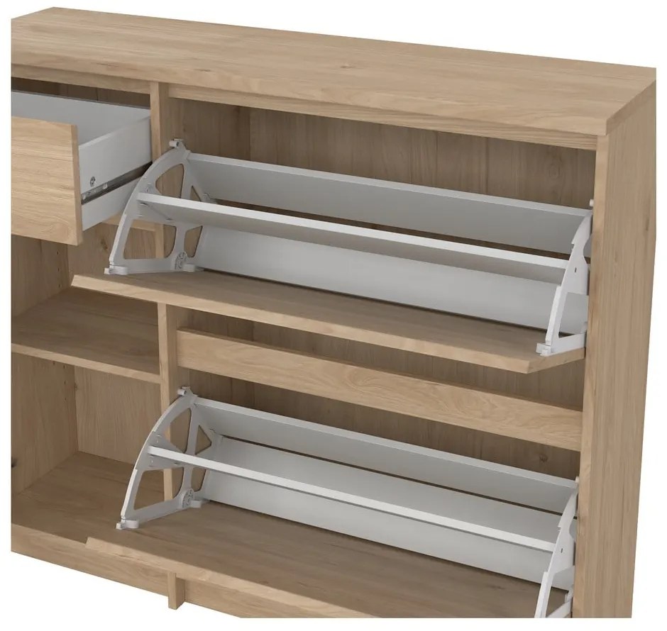 Natúr színű billenő ajtós cipőtartó tölgyfa dekorral 109x93x32 cm Naia – Tvilum