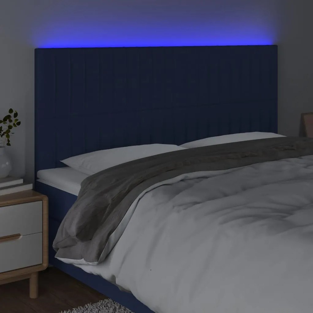 kék szövet LED-es fejtámla 200x5x118/128 cm