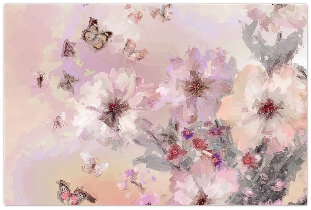 Kép - Művészeti kollázs pillangókkal (90x60 cm)