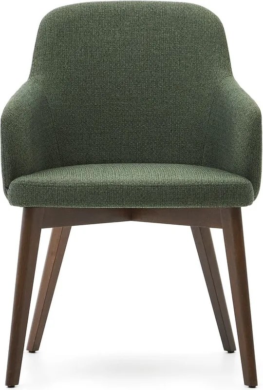Sötétzöld kárpitozott karfás étkezőfotel Nelida – Kave Home