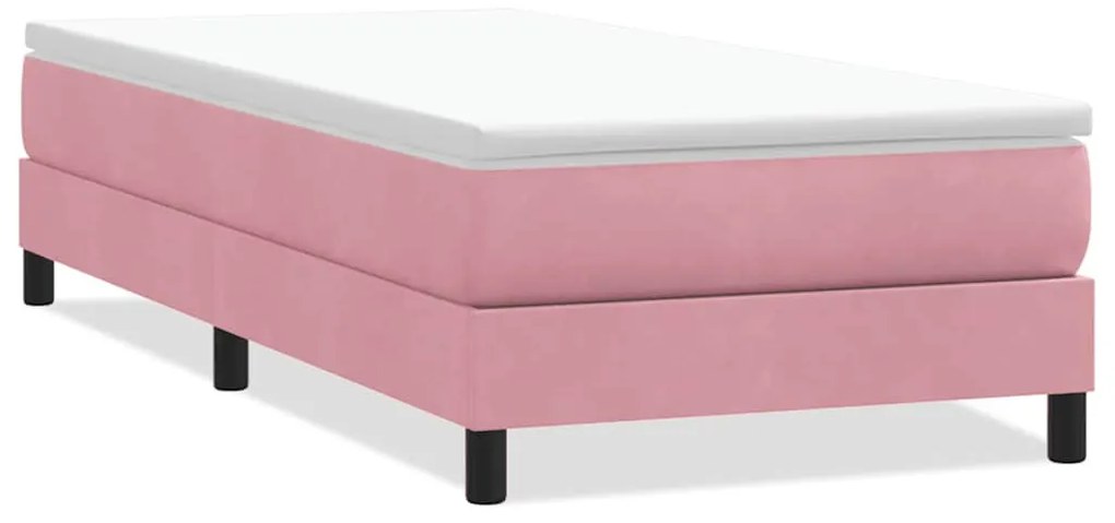 Box Spring ágy matrac nélkül rózsaszín 100x220 cm bársony