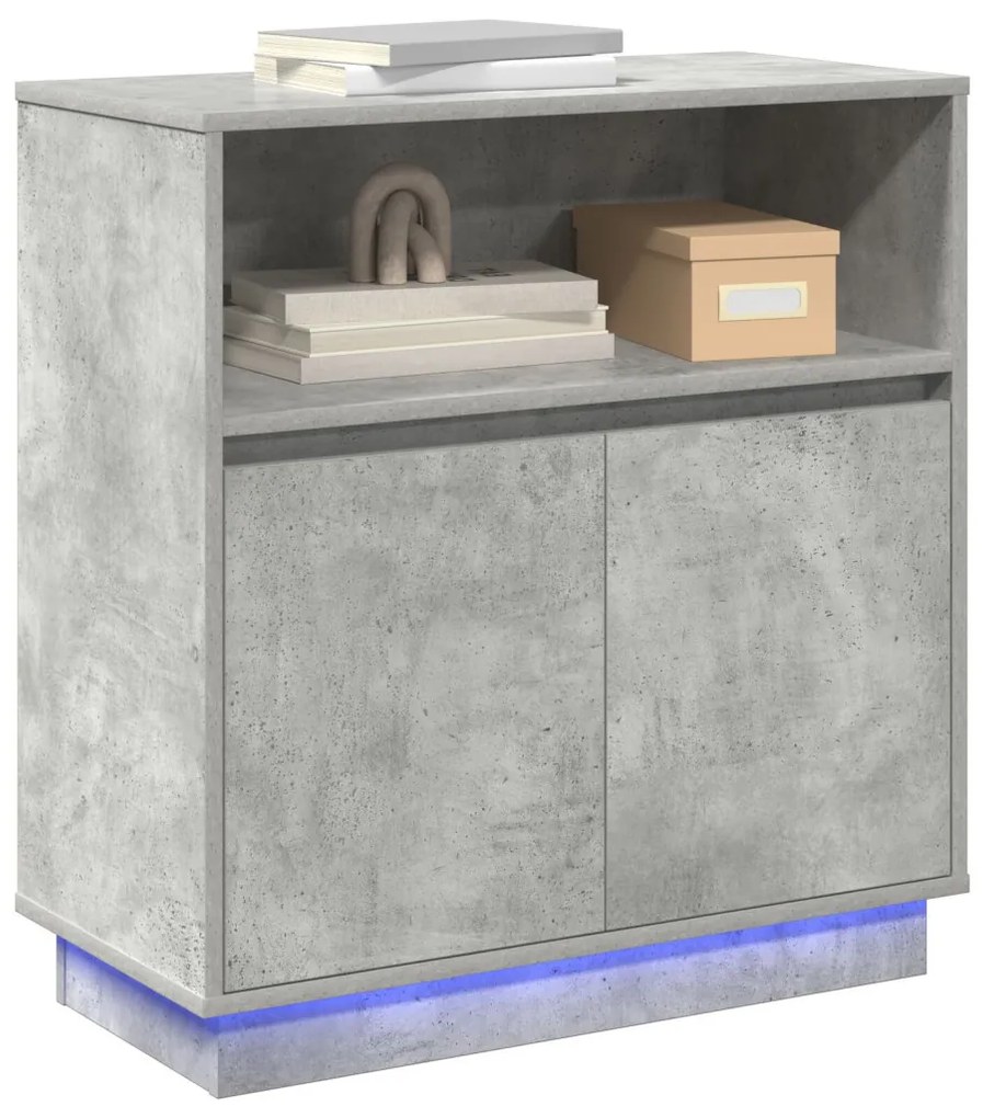 Led világítással ellátott oldalszekrény Beton Szürke 71x34,5x75 cm Műanyag