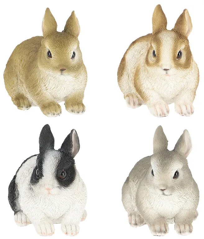 Törpenyúl polyresin szobor, tarka, kültéri és beltéri dekorációs kiegészítő