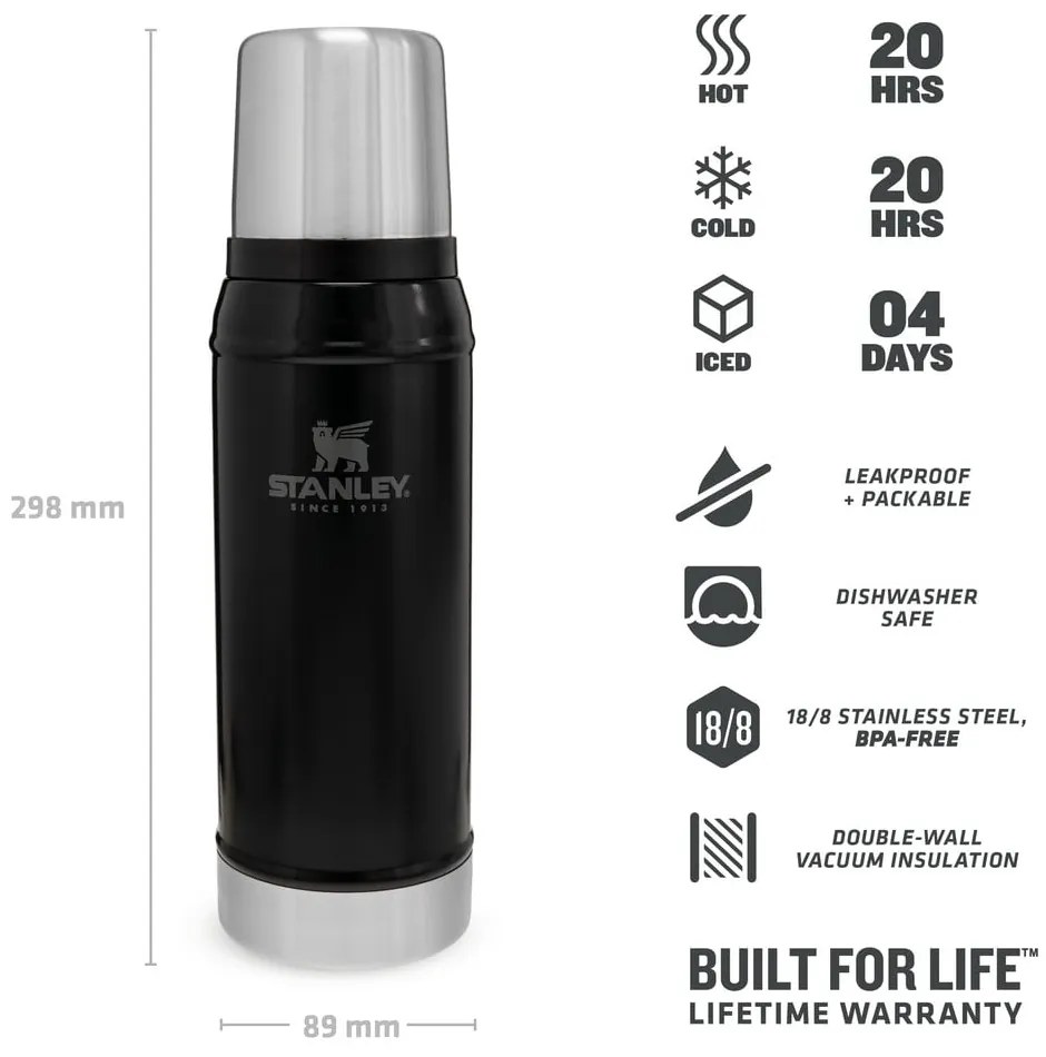 Fekete rozsdamentes acél termosz 750 ml Legendary Classic Black – Stanley