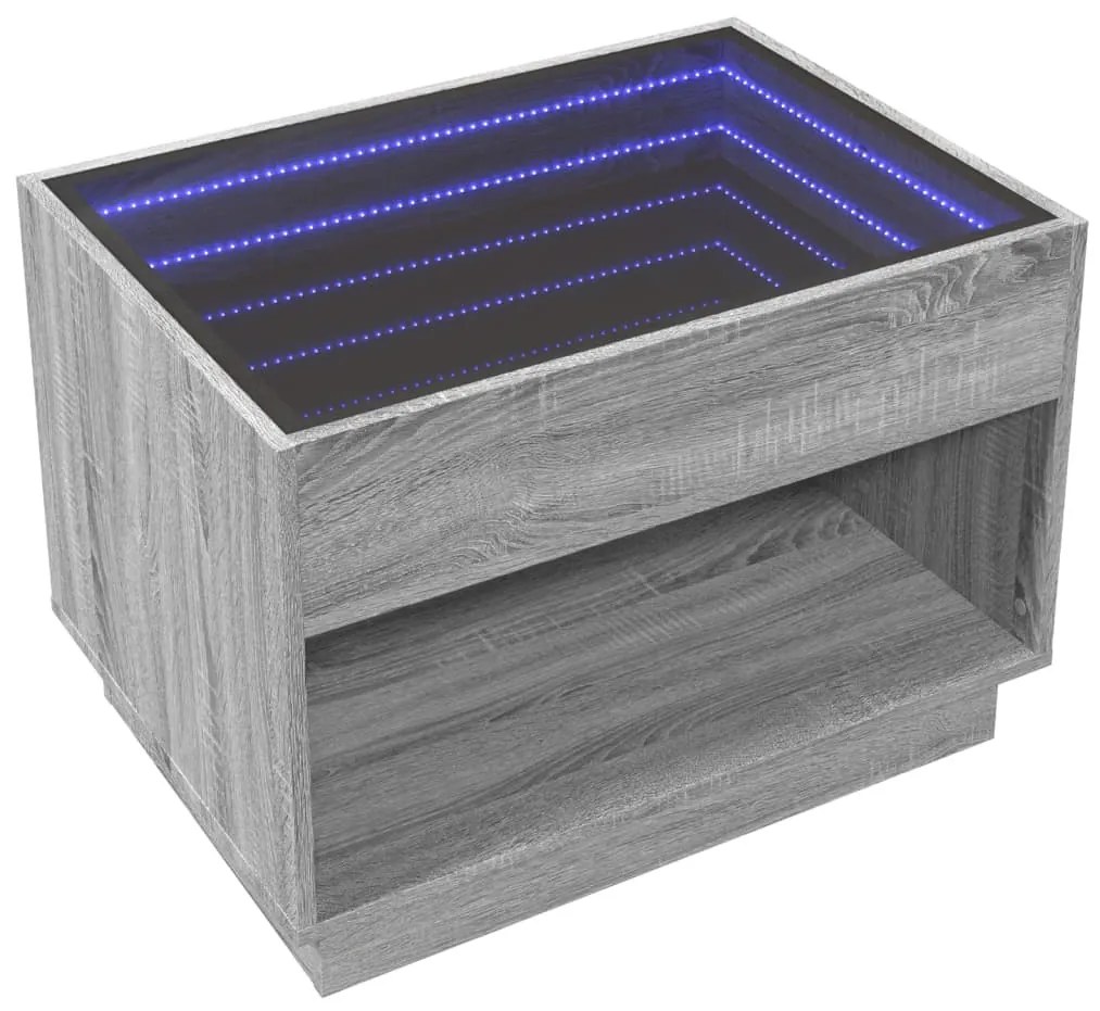 Szürke sonoma végtelen hatású LED-es dohányzóasztal 70x50x50 cm