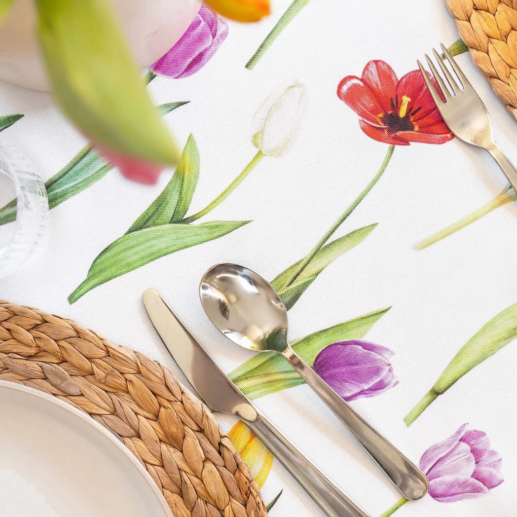 Goldea szögletes teflonos asztalterítő - színes tulipánok 120 x 160 cm