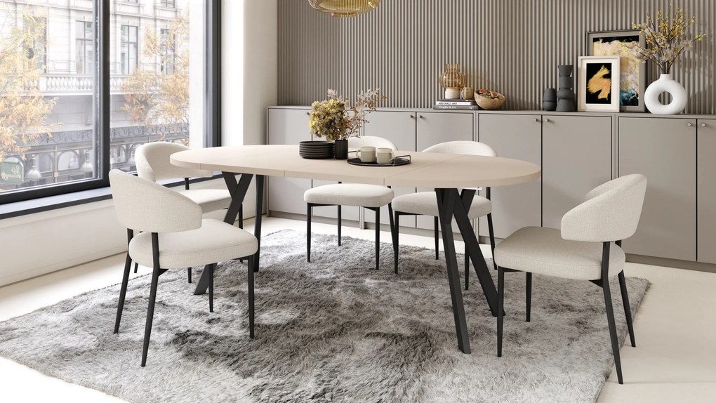 Mazzoni ALMO Bézs/fekete lábak - BŐVÍTHETŐ KEREK ASZTAL Y ALAKÚ LÁBAKKAL LOFT/IPARI STÍLUSÚ NAPPALIBA/ÉTKEZŐBE