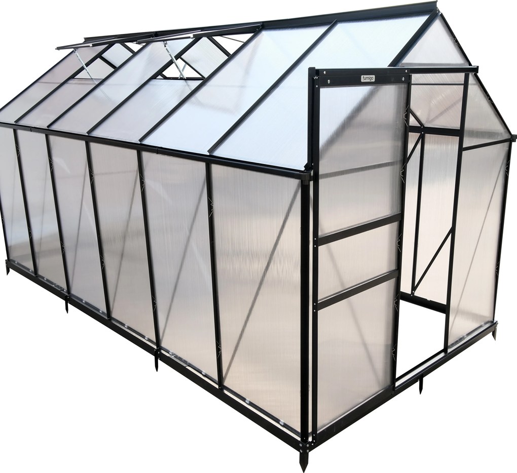 Furnigo Kerti üvegház 380x190x195 cm + alap - fekete