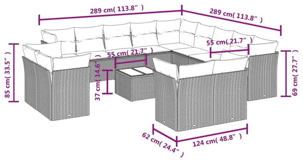 14 részes szürke polyrattan kerti ülőgarnitúra párnákkal