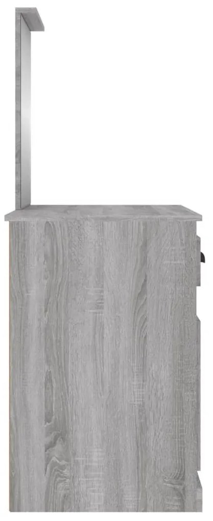 szürke sonoma szerelt fa tükrös pipereasztal 90 x 50 x 132,5 cm