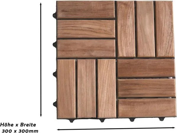 Csempe teraszlap 1 db teak fa padlópanel 1m² 30x30x2 cm