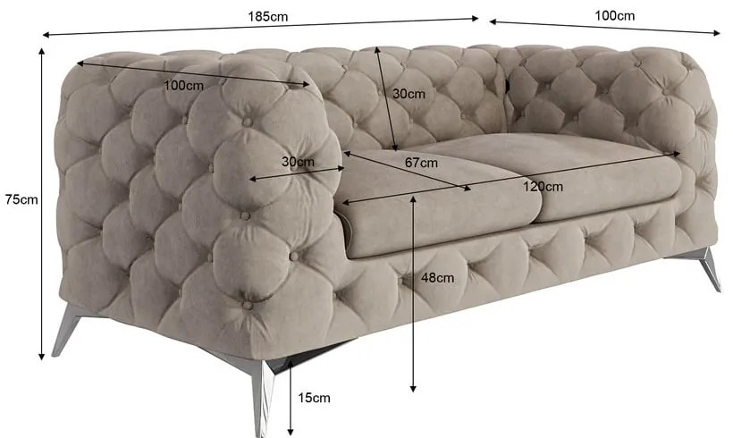 Szürkésbézs bársony kanapé 185 cm Chelsea – Ropez