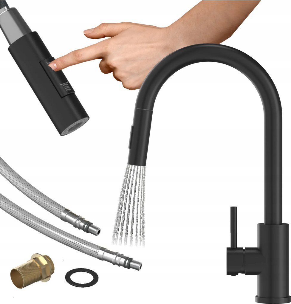 Konyhai Csaptelep Kihúzható Kifolyócsővel fekete Loseto álló konyhai csaptelep