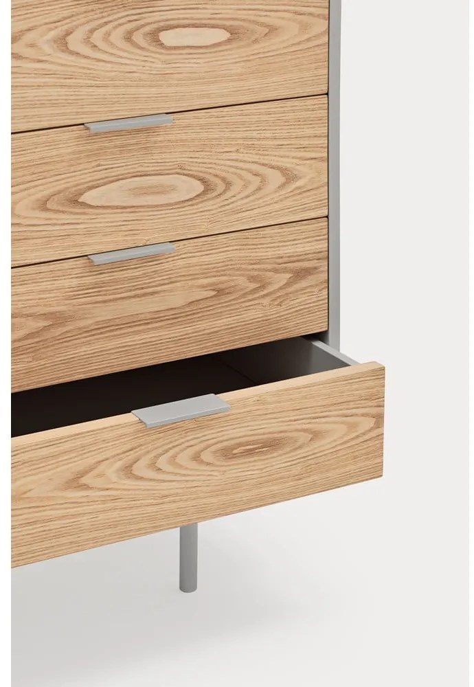Szürke-natúr színű alacsony komód tölgyfa dekorral 159x80 cm Sierra – Teulat