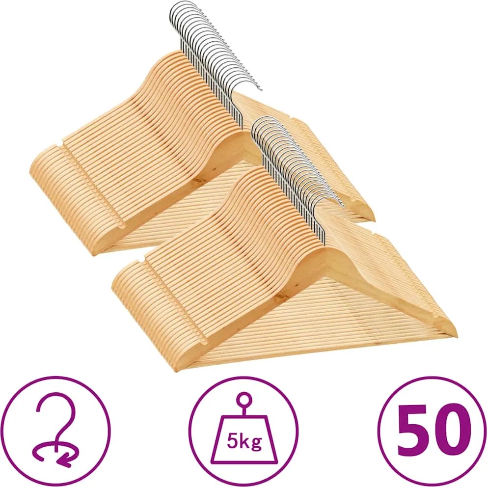 vidaXL 50 db csúszásmentes keményfa ruhaakasztó