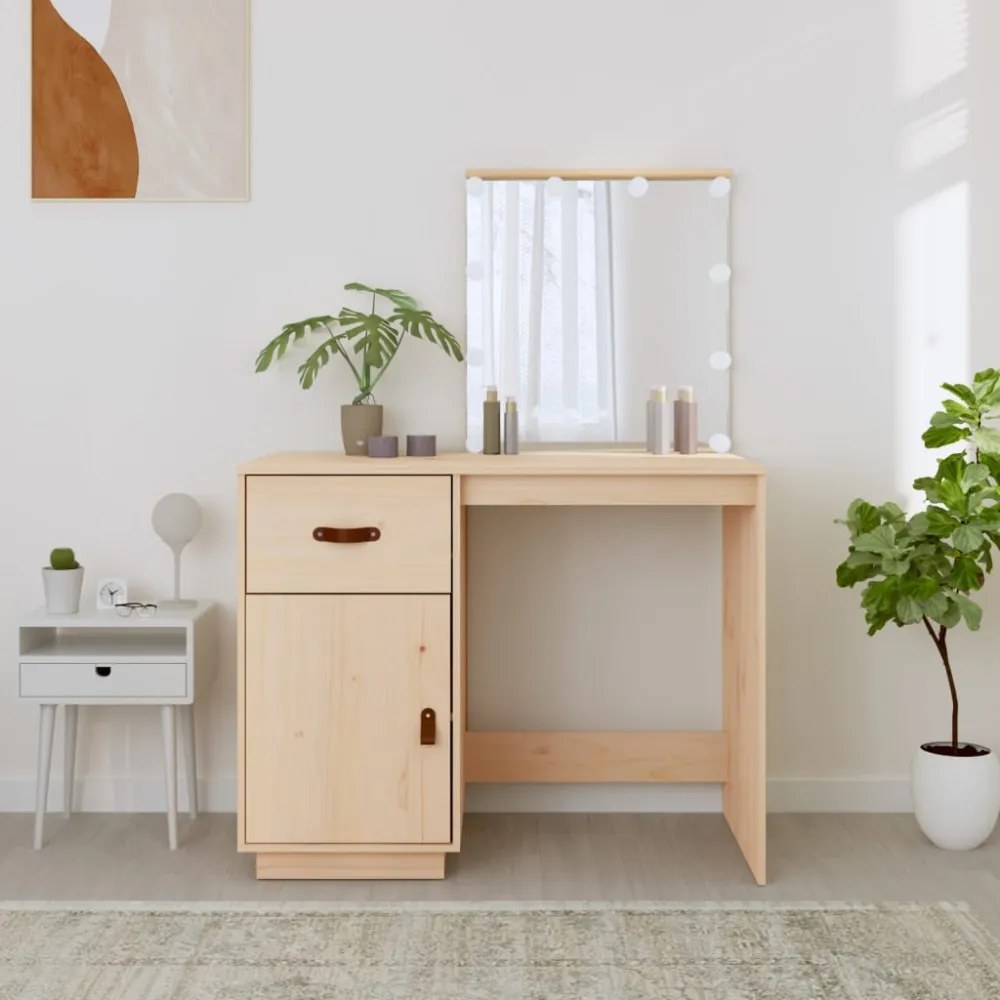 tömör fenyőfa fésülködőasztal LED-del 95 x 50 x 133,5 cm