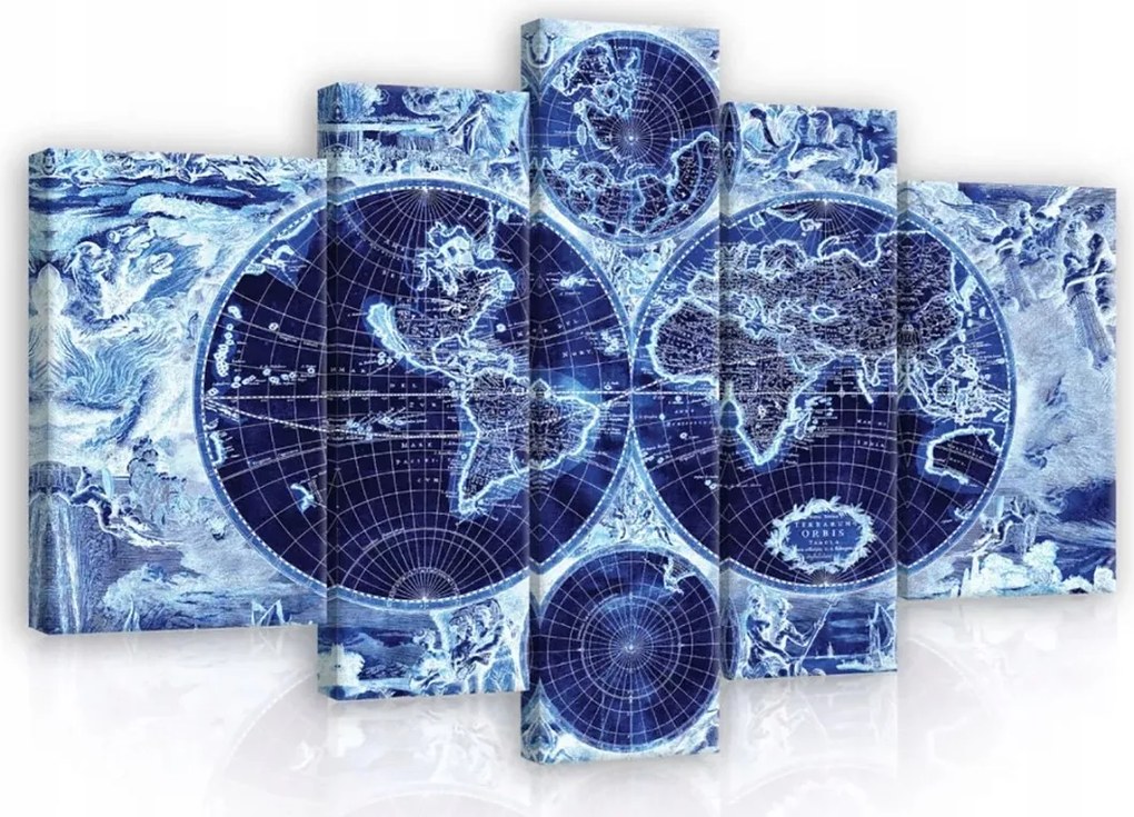 Vászonkép 170x100 Világtérkép régi antik kék fali dekoráció utazás