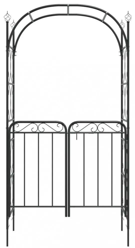 fekete acél kerti boltív kapuval 108 x 45 x 235 cm