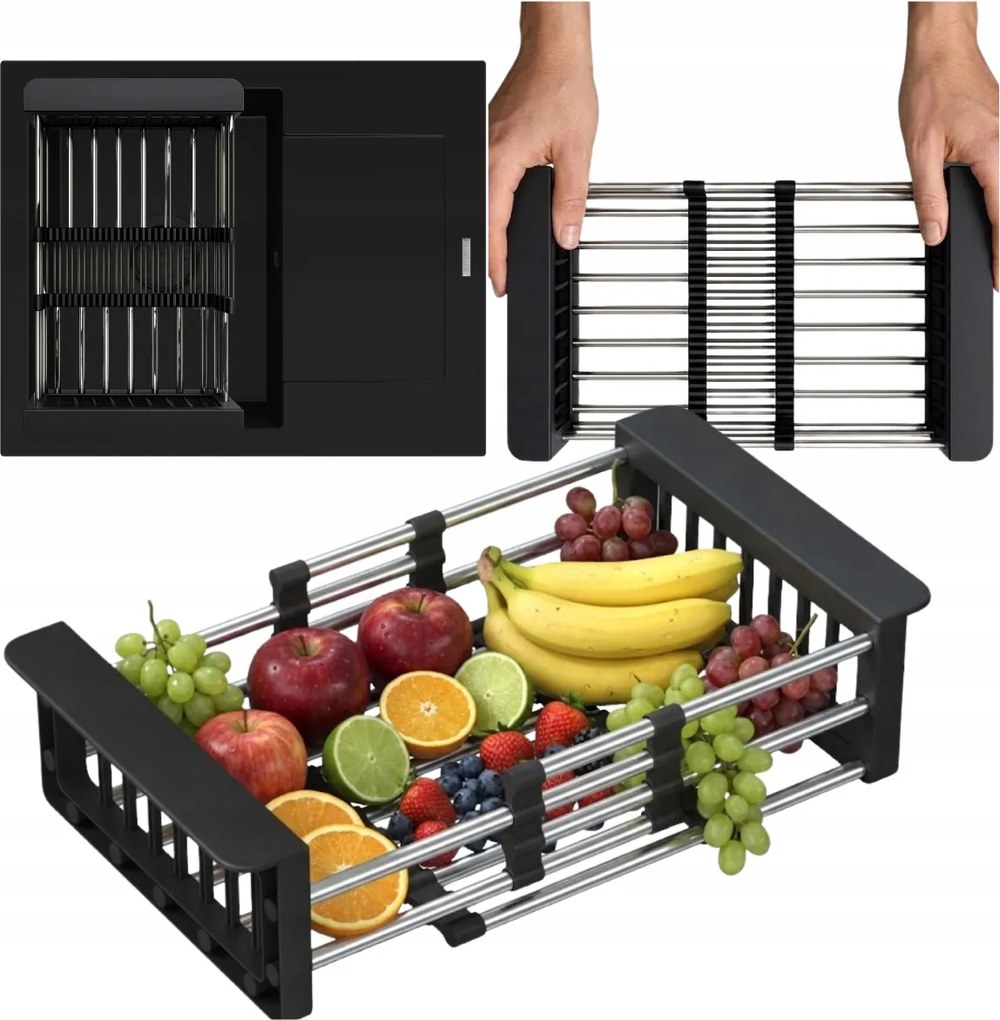 Mosogató csepegtető Csepegtető teleszkópos kosár Fekete Mosogató Szárító