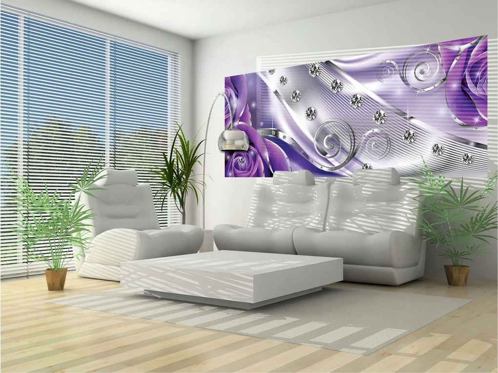 Flizelin fotótapéta Lila rózsák fémmel és kristályokkal 250x104 +ragasztó