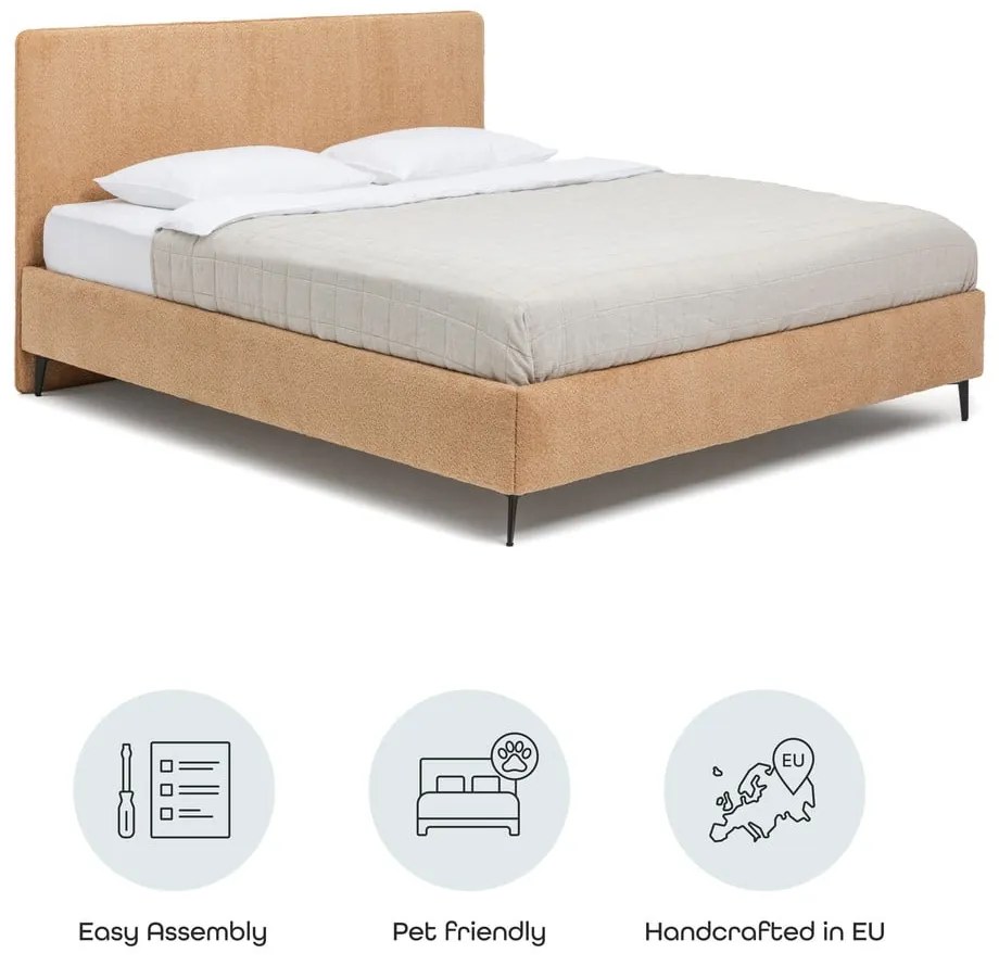 Mustársárga kárpitozott franciaágy ágyráccsal 160x200 cm Noira Slim – Bonami Selection