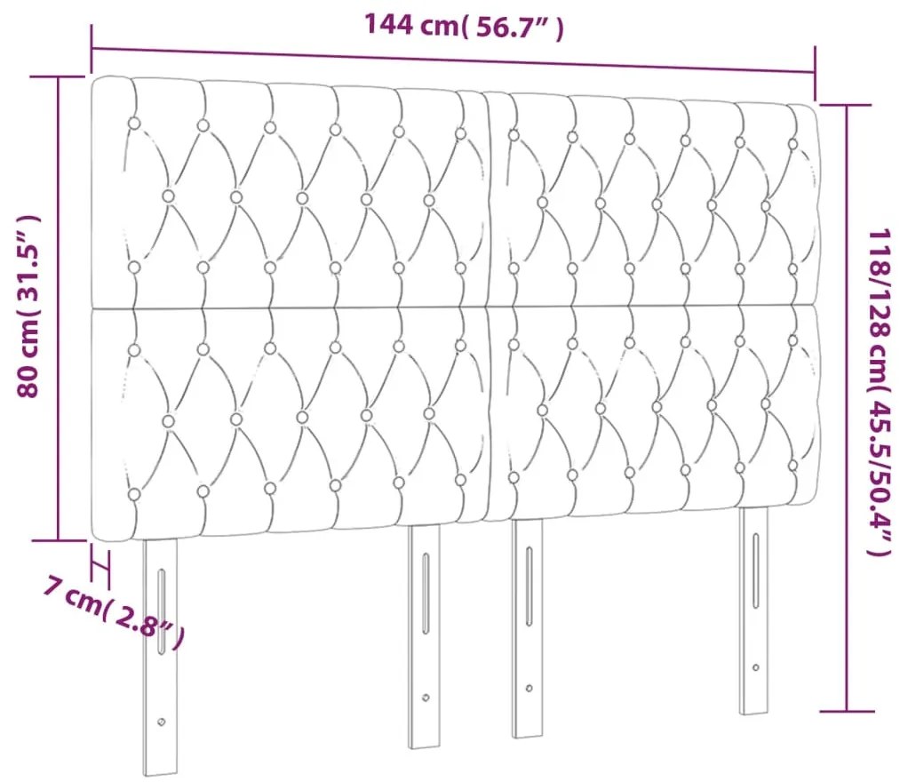 sötétkék bársony LED-es fejtámla 144x7x118/128 cm