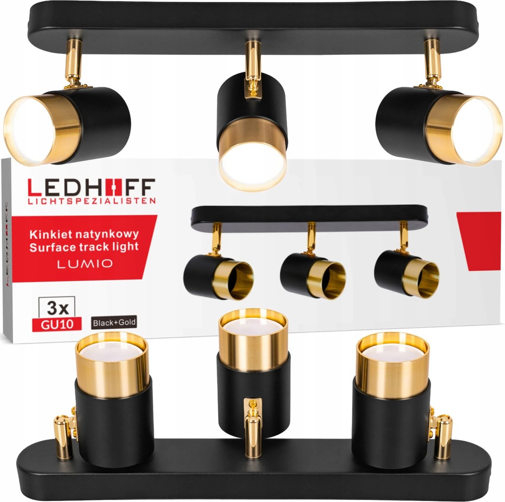 Mennyezeti lámpa Led fali Spot lámpatest Díszléc 3x GU10 Cső Fekete arany