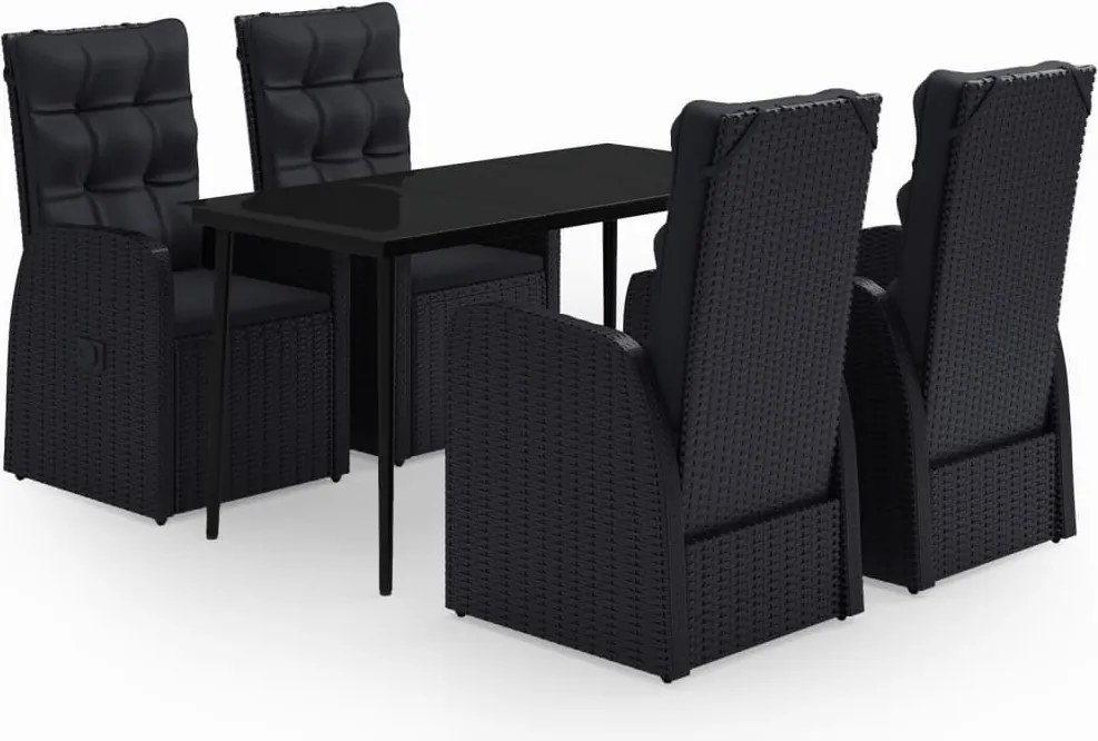 vidaXL 5 részes fekete kerti étkezőgarnitúra párnákkal