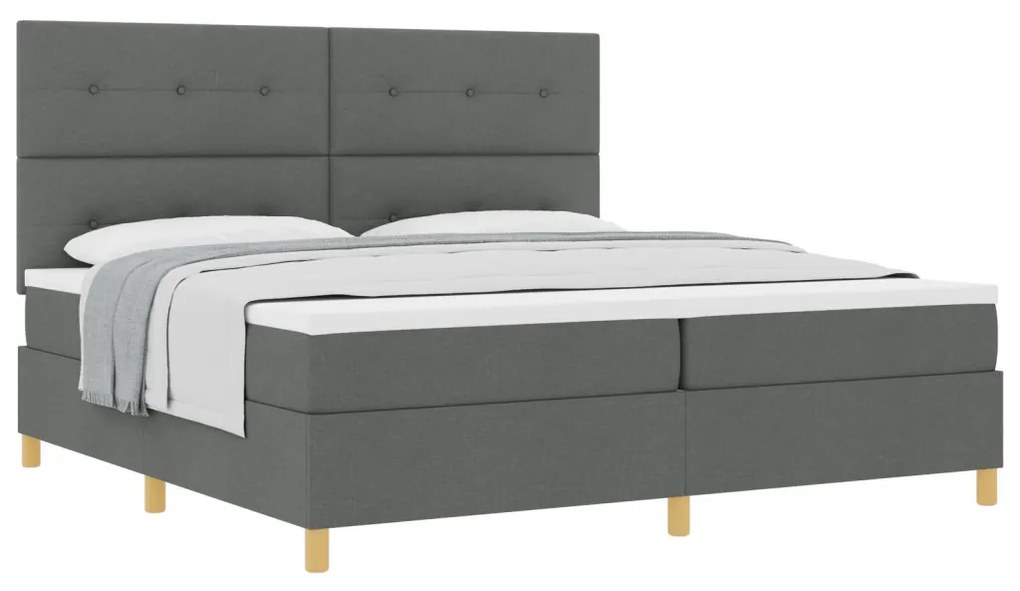 Box Spring Ágy Matraccal Sötétszürke 200x200 cm Szövet