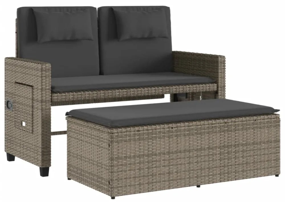 szürke polyrattan dönthető kerti pad párnával
