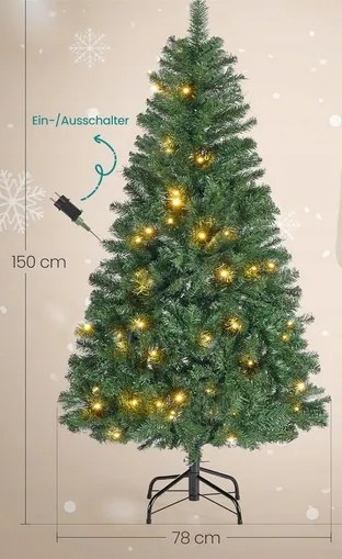 Karácsonyfa lámpákkal 150 cm , fém állvánnyal, gyors összeszerelés, zöld