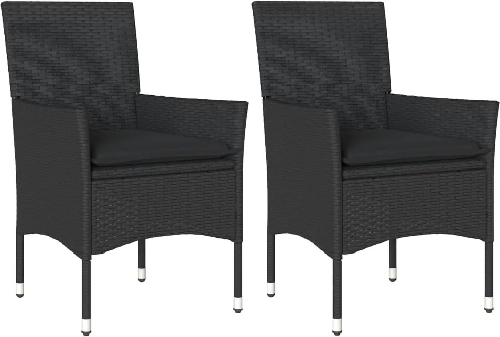 vidaXL 2 db fekete polyrattan kerti szék párnával