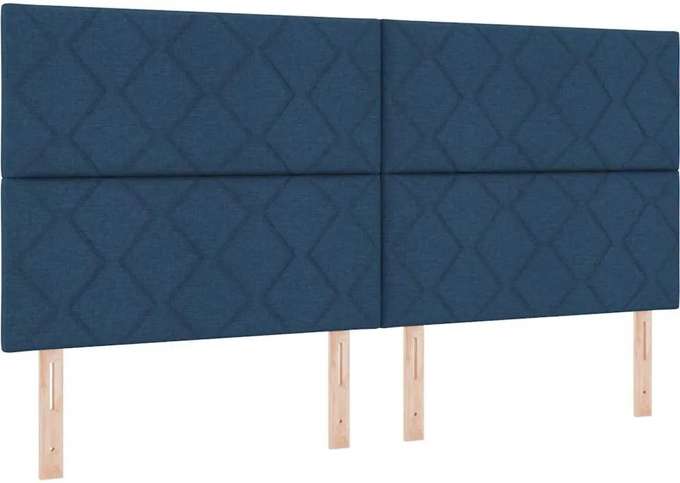 vidaXL Boxrugós ágy matracmal leddel Kék 200 x 200 cm szövet