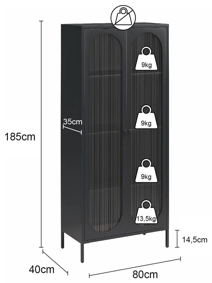 Fekete fém tálalószekrény 80x186x40 cm Luna – Støraa