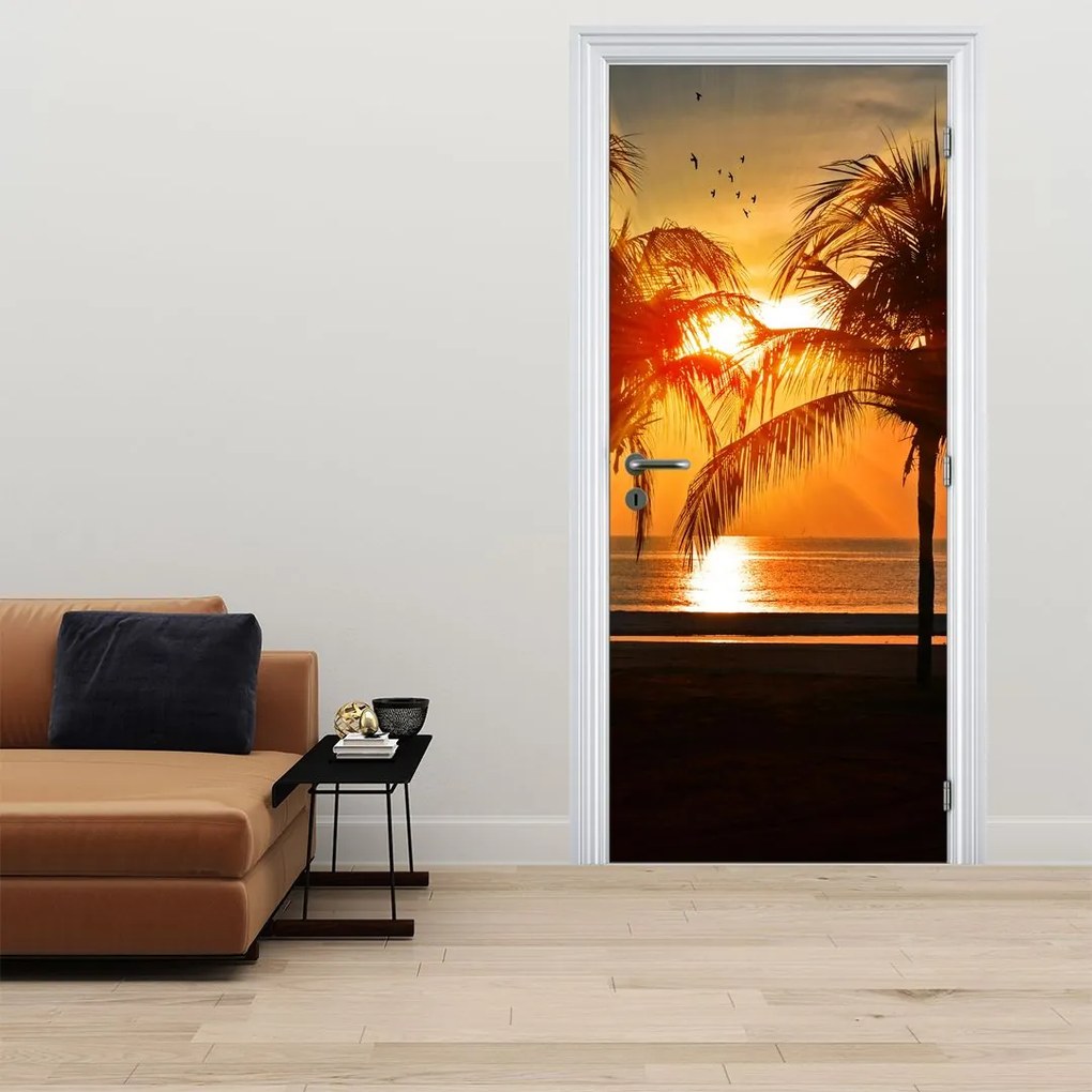 Fotótapéta ajtóra - Pálmafák naplementekor (95x205cm)