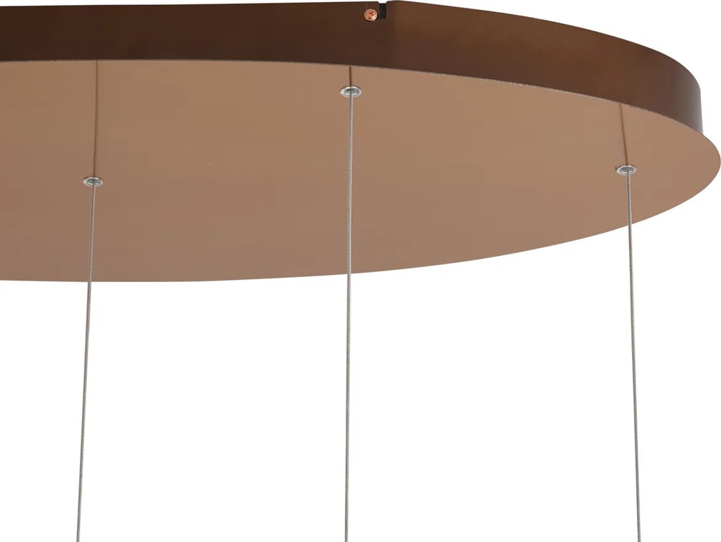 Design függőlámpa rozéarany borostyánszínű üveggel, LED-del, 3 fokozatban szabályozható, 5 égős Easylift - Fiera