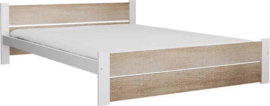 IKAROS DOUBLE ágy 140 x 200 cm, fehér/szonomatölgy Matrac: Deluxe 10 cm matraccal, Ágyrács: Lamellás ágyráccsal