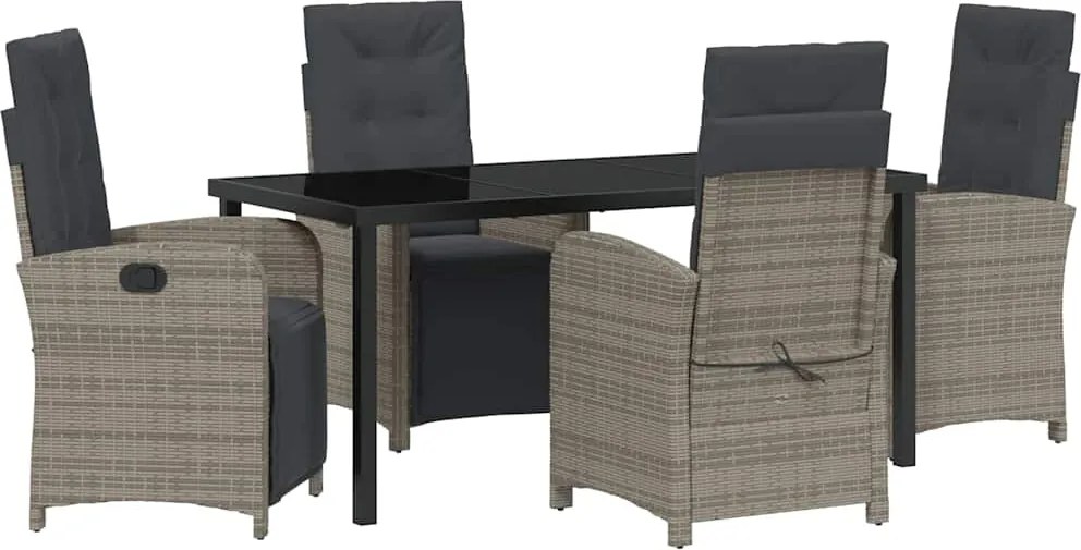 vidaXL Kert étkező szett párnával 5 pcs Szürke polirattan