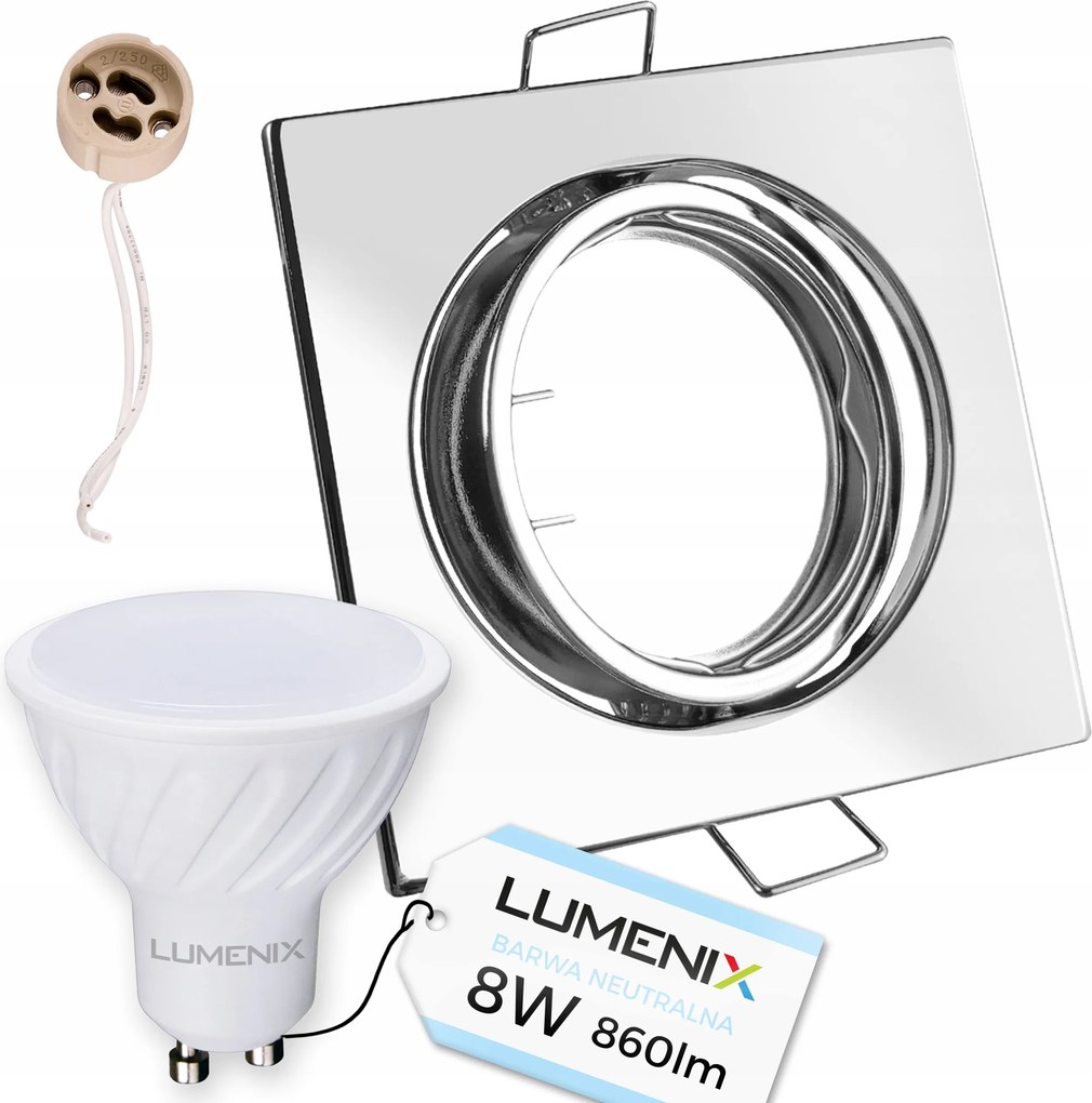 Lámpatest szett Négyzet Mozgatható Króm GU10 Led izzó 8W Semleges