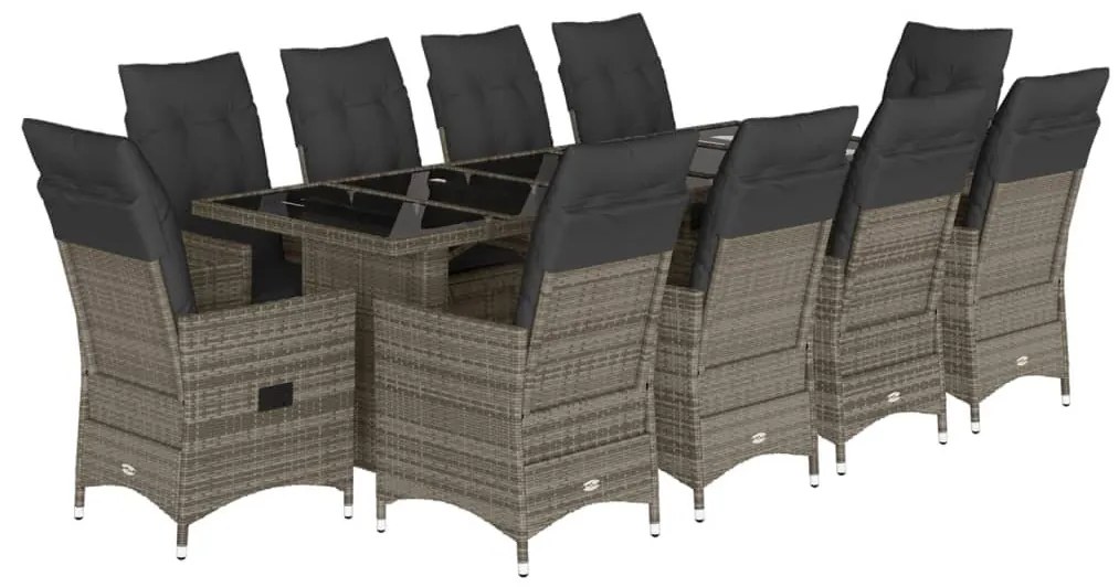11 részes szürke polyrattan kerti bisztrógarnitúra párnákkal