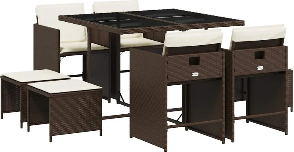 vidaXL 9 részes barna polyrattan kerti étkezőgarnitúra párnákkal