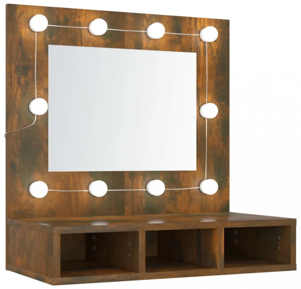 füstös tölgy színű tükrös szekrény LED-ekkel 60 x 31,5 x 62 cm