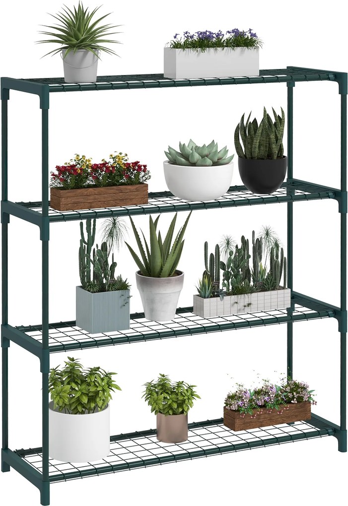 Outsunny 4-Szintes Virágtartó Fém Szerkezettel 89x28x107 cm Sötétzöld | Aosom