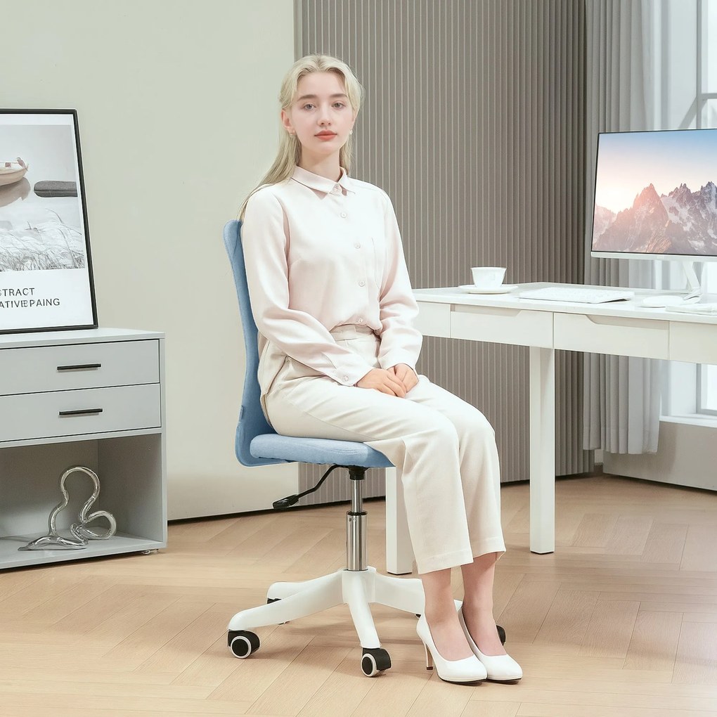 HOMCOM Karfa Nélküli Forgós Irodai Szék Mesterséges Vászonnal Kárpitozva, Magasság Állítható Tanulószobába, Hálószobába, Öltözködő Asztalhoz - 120 kg-