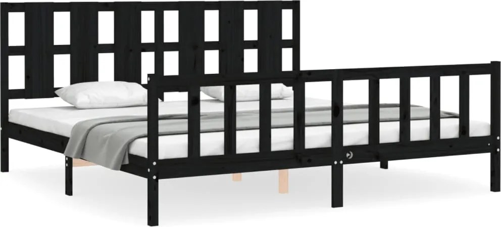 vidaXL fekete tömör fa ágykeret fejtámlával 200 x 200 cm