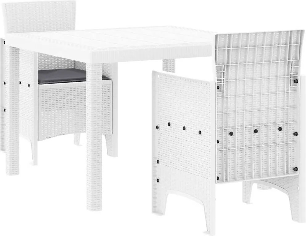 vidaXL Kert étkező szett 3 pcs Fehér Polipropilén