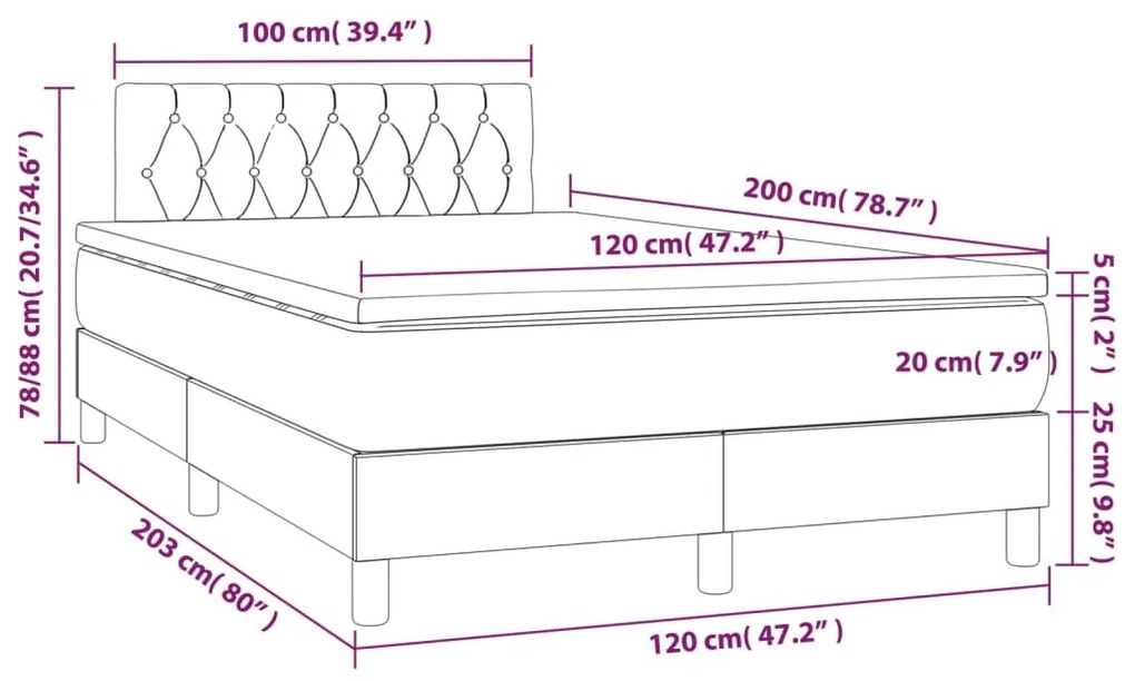 barna szövet rugós és LED-es ágy matraccal 120 x 200 cm