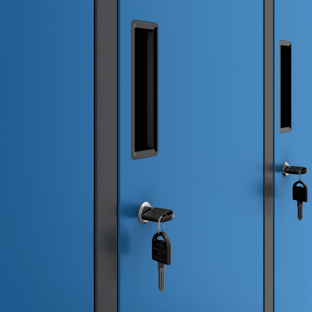 Fémöltözőszekrény – IGOR 6 ajtós szekrény, 900 x 1850 x 450 mm, antracit-kék